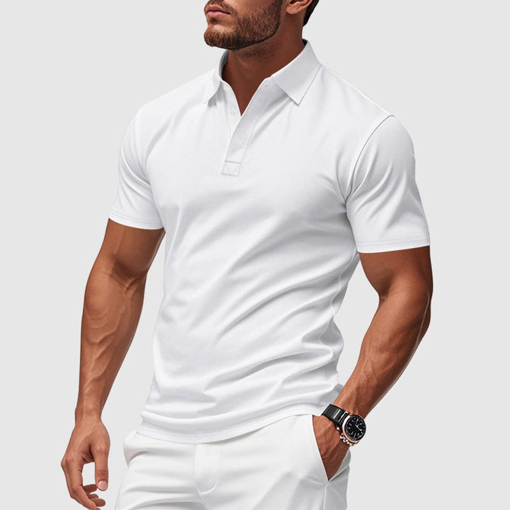 Herren Kurzarm Slim-Fit Polo-Shirt mit Knopfleiste - Weiß
