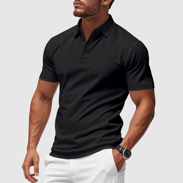 Herren Kurzarm Slim-Fit Polo-Shirt mit Knopfleiste - Schwarz