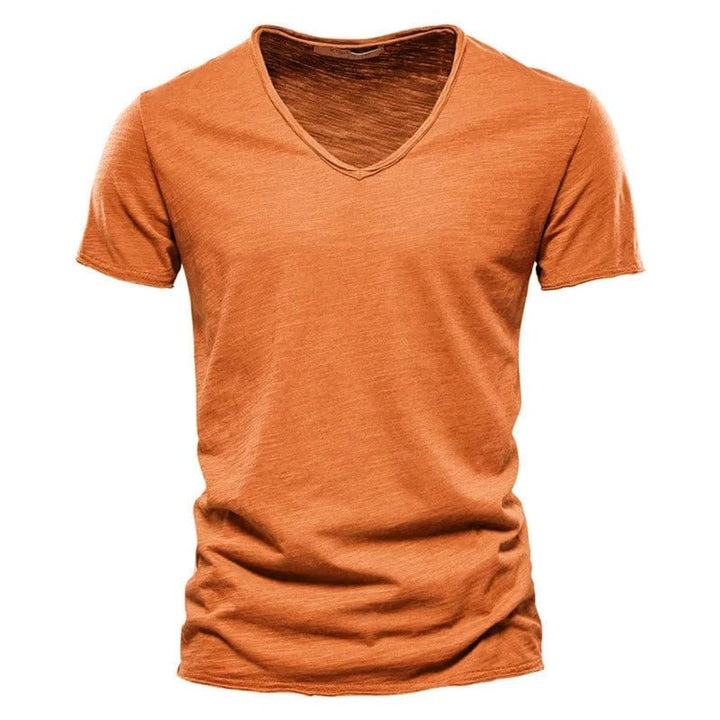 Herren Kurzarm V-Ausschnitt Knitterfreies Baumwoll T-Shirt - Orange
