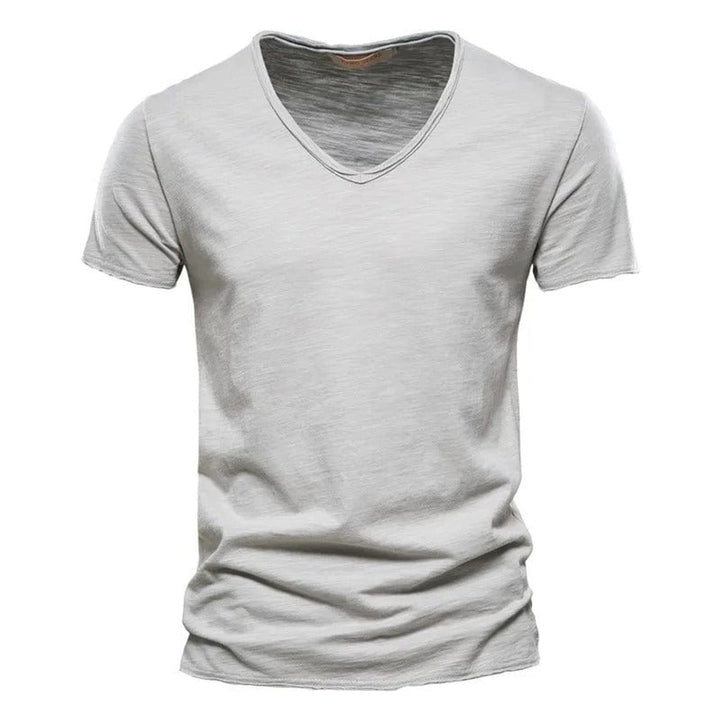 Herren Kurzarm V-Ausschnitt Knitterfreies Baumwoll T-Shirt