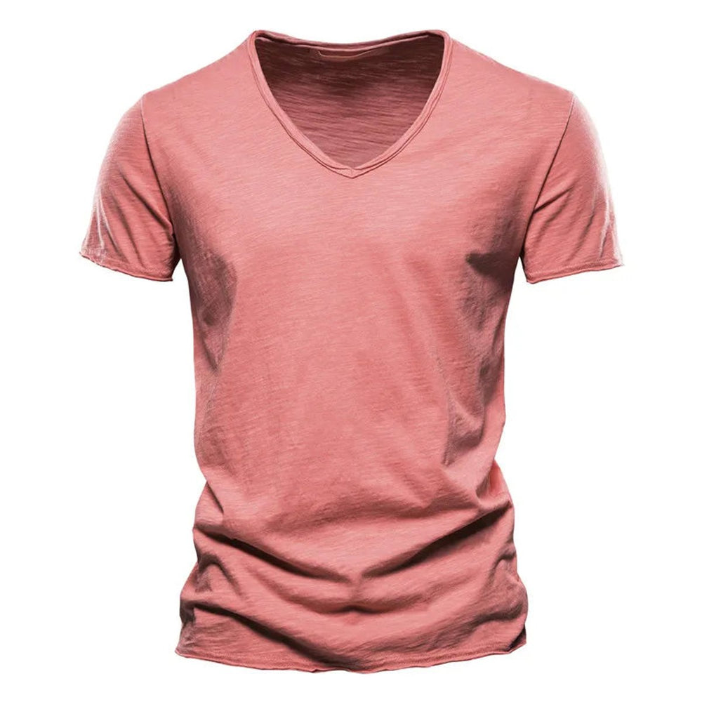 Herren Kurzarm V-Ausschnitt T-Shirt Slim-Fit - Rosa