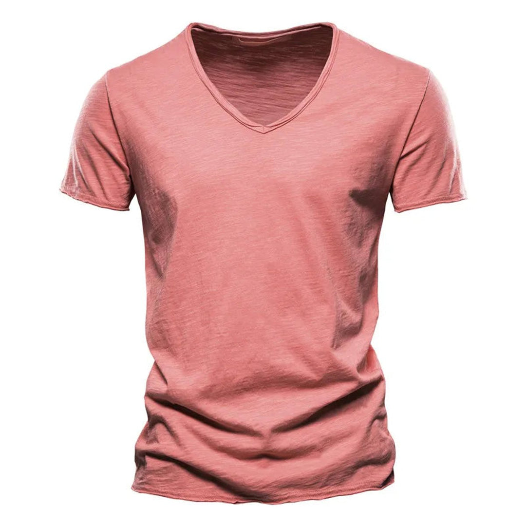 Herren Kurzarm V-Ausschnitt T-Shirt Slim-Fit - Rosa