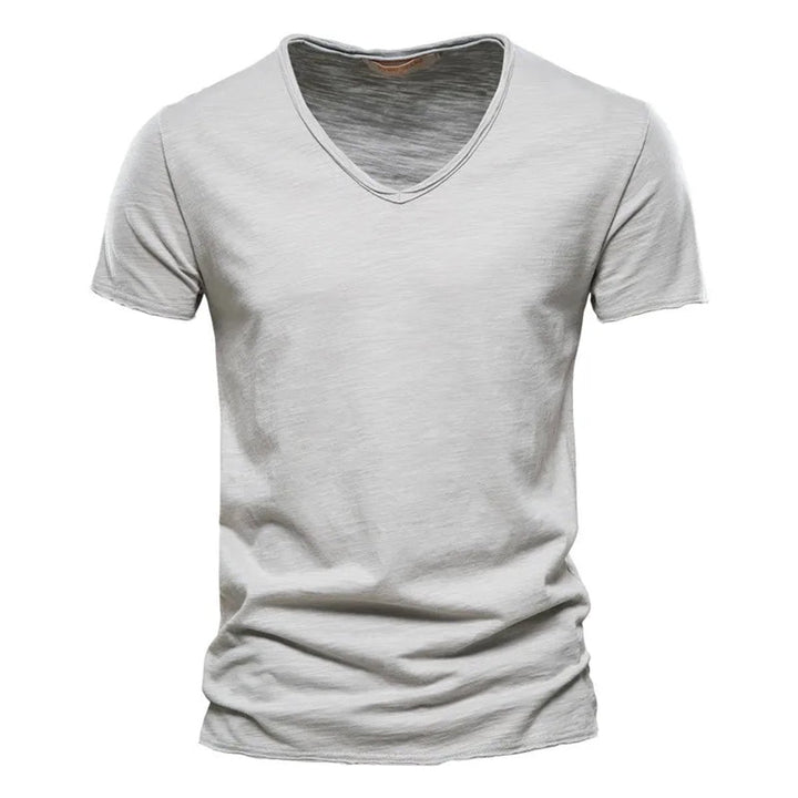 Herren Kurzarm V-Ausschnitt T-Shirt Slim-Fit - Hellgrau