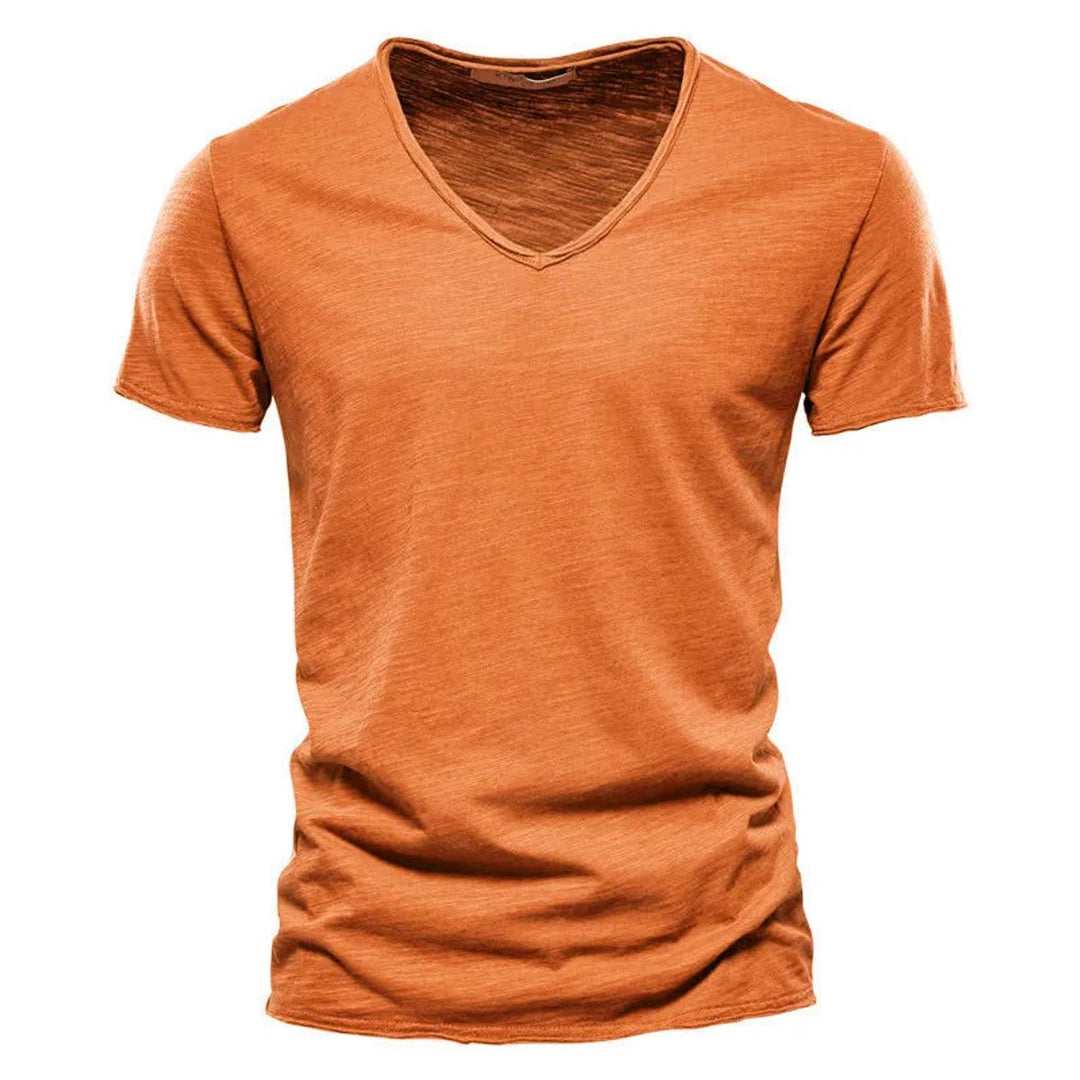 Herren Kurzarm V-Ausschnitt T-Shirt Slim-Fit - Orange