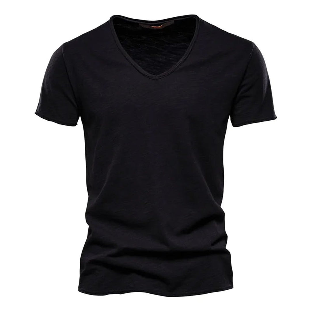 Herren Kurzarm V-Ausschnitt T-Shirt Slim-Fit - Schwarz