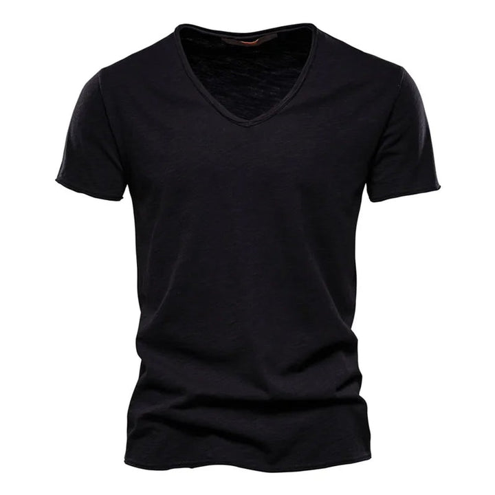 Herren Kurzarm V-Ausschnitt T-Shirt Slim-Fit - Schwarz