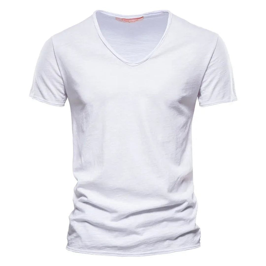 Herren Kurzarm V-Ausschnitt T-Shirt Slim-Fit - Weiß
