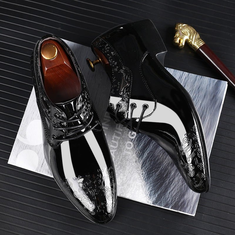 Herren Lacklederschuhe Schnürschuhe Derby Formell Geprägt - Black