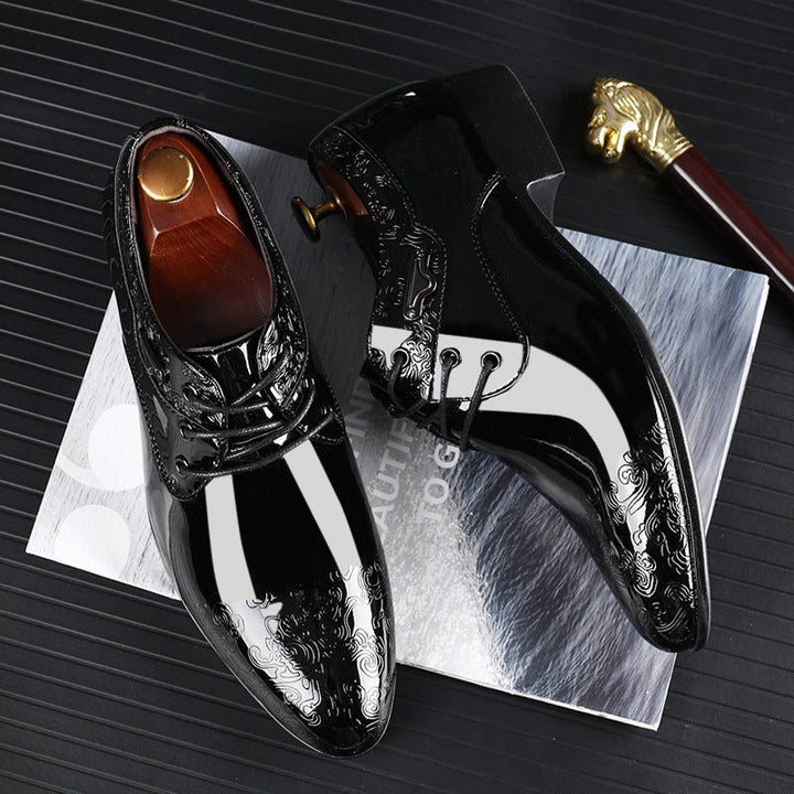 Herren Lacklederschuhe Schnürschuhe Derby Formell Geprägt - Black