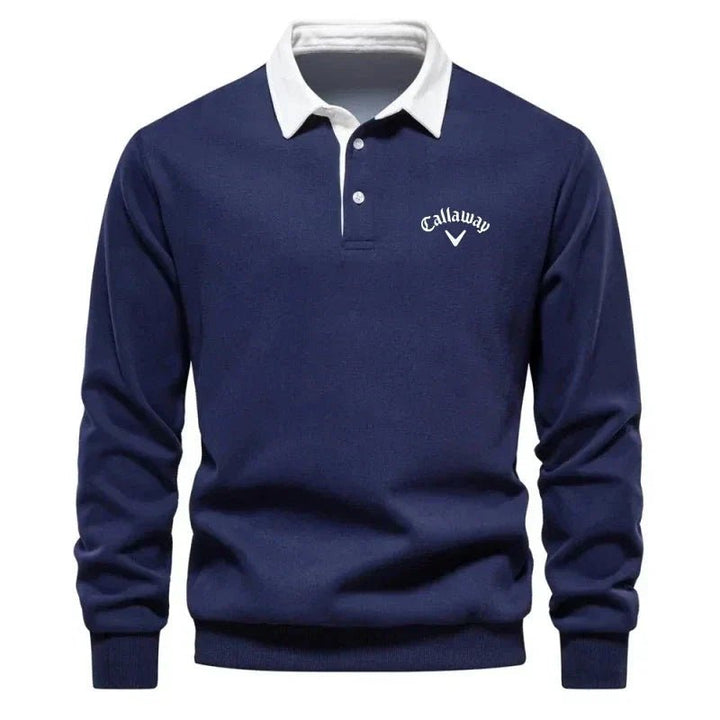 Herren Langarm-Polo Pullover Strick Kontrastkragen Tailored Fit - Navy Blue