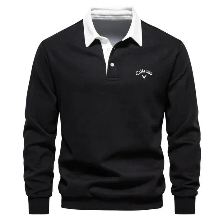 Herren Langarm-Polo Pullover Strick Kontrastkragen Tailored Fit - Black
