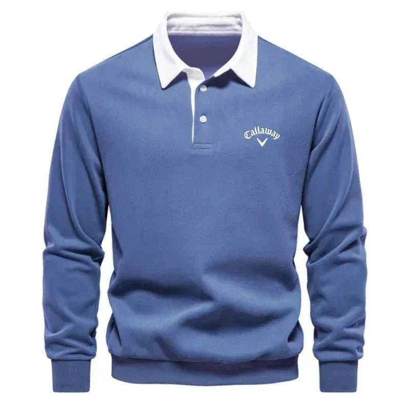 Herren Langarm-Polo Pullover Strick Kontrastkragen Tailored Fit - Blue