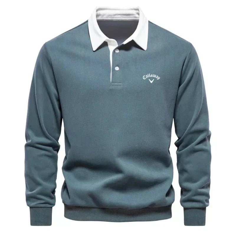 Herren Langarm-Polo Pullover Strick Kontrastkragen Tailored Fit - Green