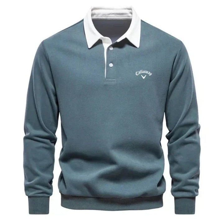 Herren Langarm-Polo Pullover Strick Kontrastkragen Tailored Fit - Green