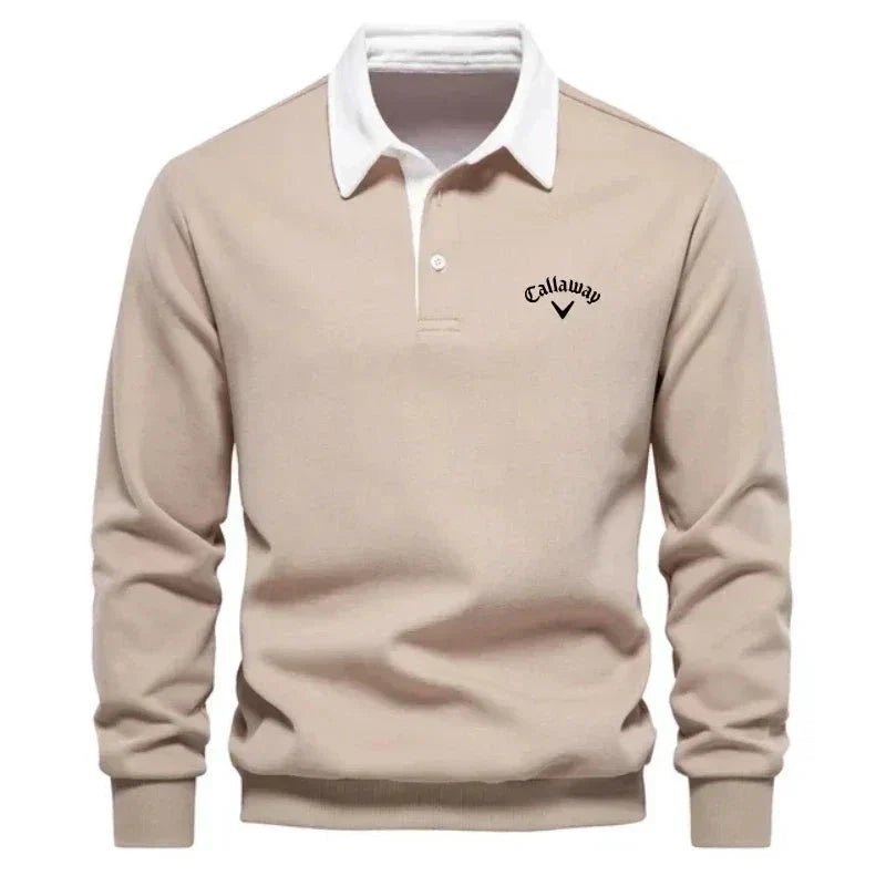 Herren Langarm-Polo Pullover Strick Kontrastkragen Tailored Fit - Beige