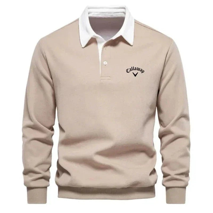 Herren Langarm-Polo Pullover Strick Kontrastkragen Tailored Fit - Beige
