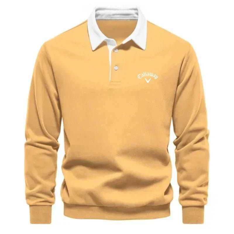 Herren Langarm-Polo Pullover Strick Kontrastkragen Tailored Fit - Yellow