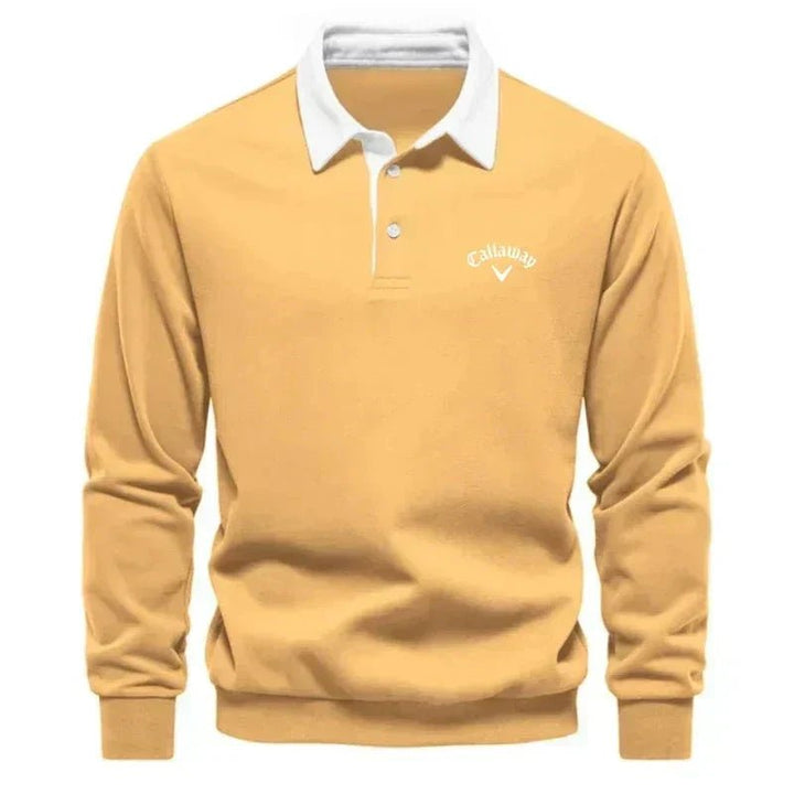 Herren Langarm-Polo Pullover Strick Kontrastkragen Tailored Fit - Yellow