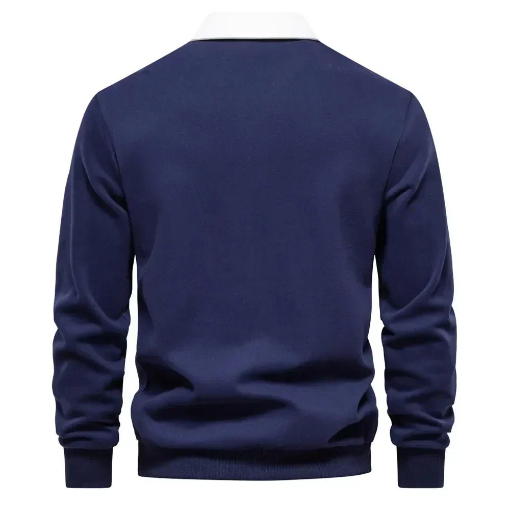 Herren Langarm-Polo Pullover Strick Kontrastkragen Tailored Fit