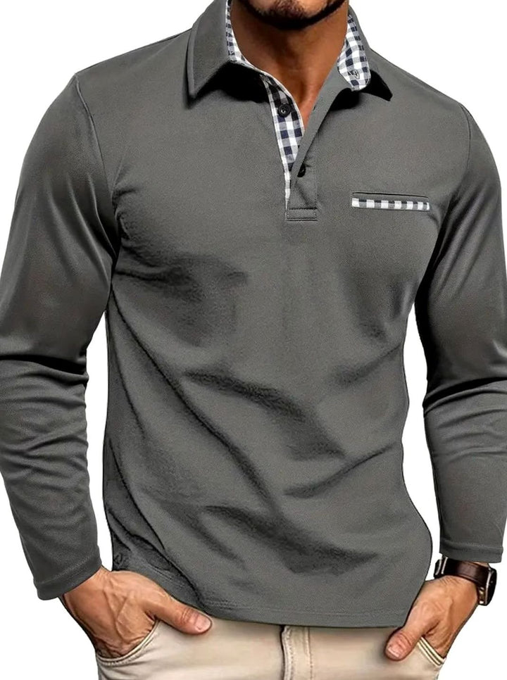 Herren Langarm Polo-Shirt Klassischer Karo-Kragen Winter - Grau