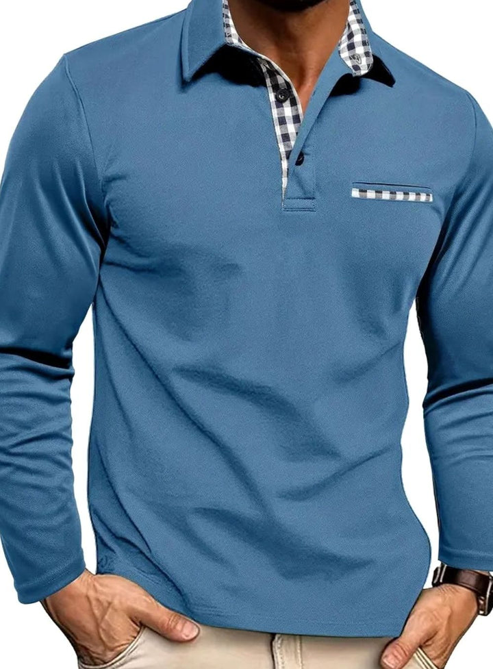 Herren Langarm Polo-Shirt Klassischer Karo-Kragen Winter - Hellblau