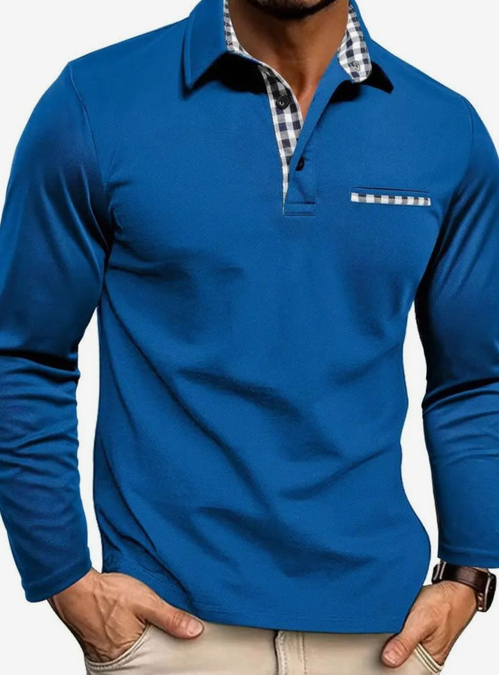 Herren Langarm Polo-Shirt Klassischer Karo-Kragen Winter - Blau