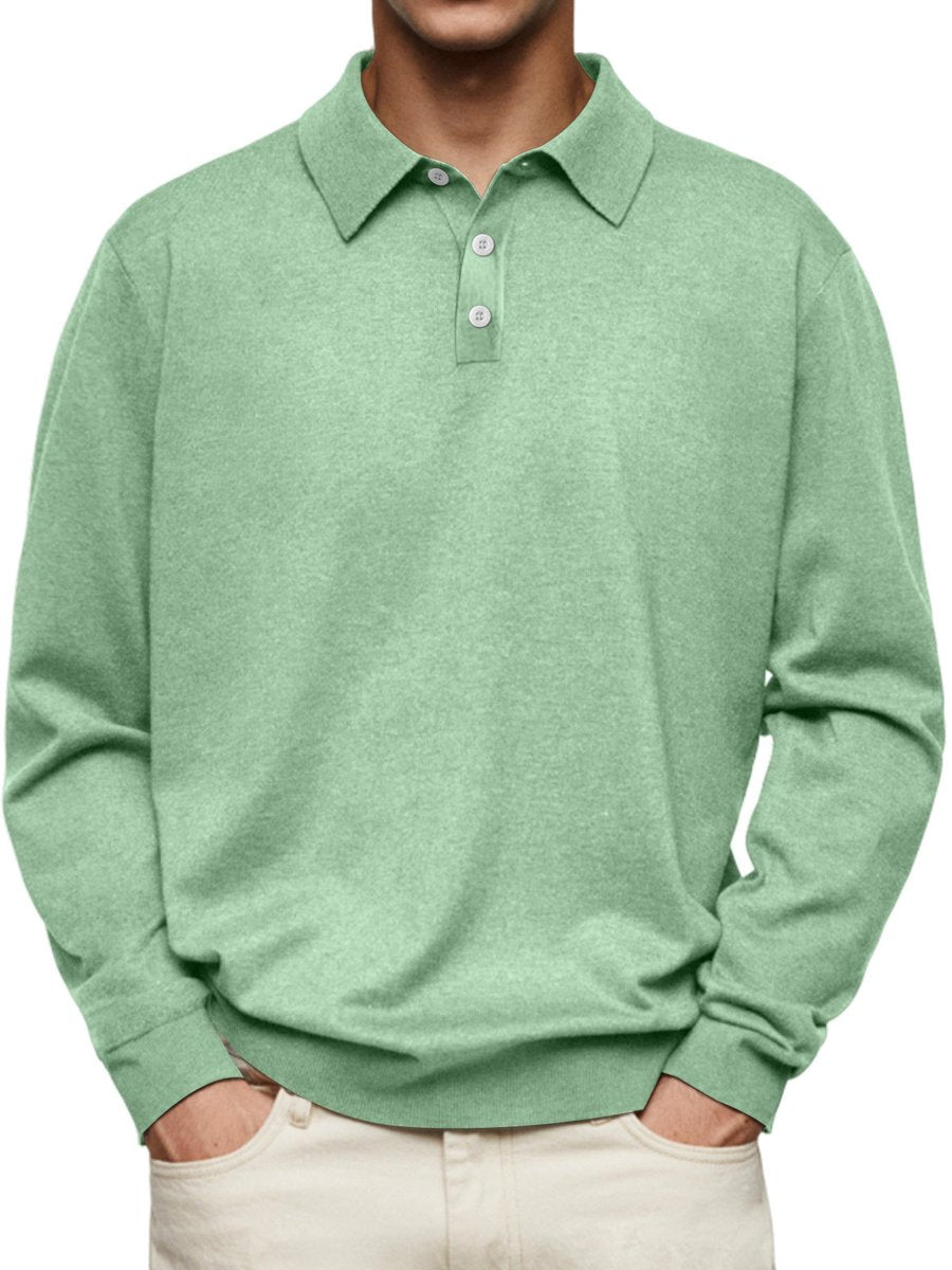 Herren Langarm-Polo Sweatshirt Knopfleiste Klassischer Schnitt - Hellgrün