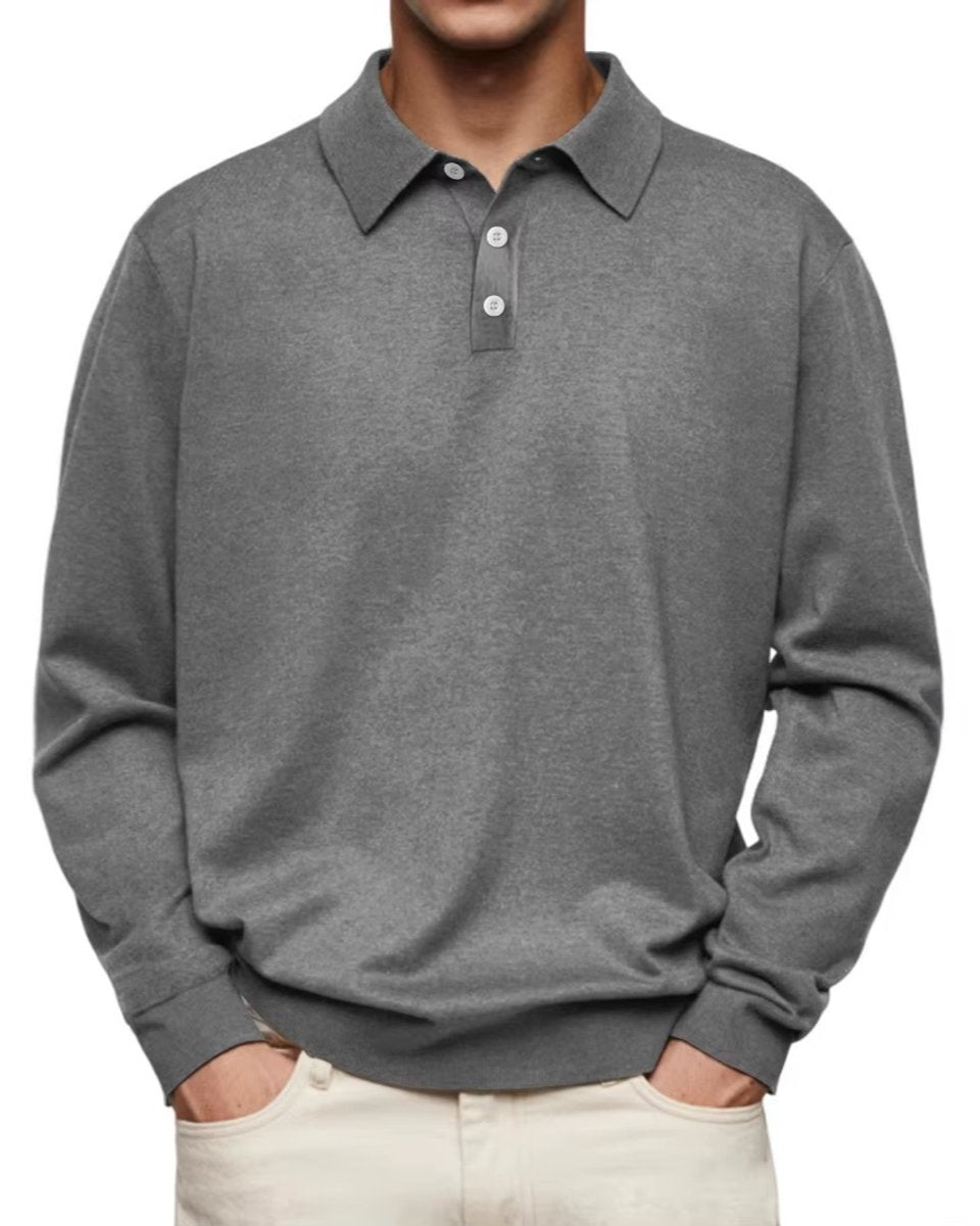 Herren Langarm-Polo Sweatshirt Knopfleiste Klassischer Schnitt - Grau