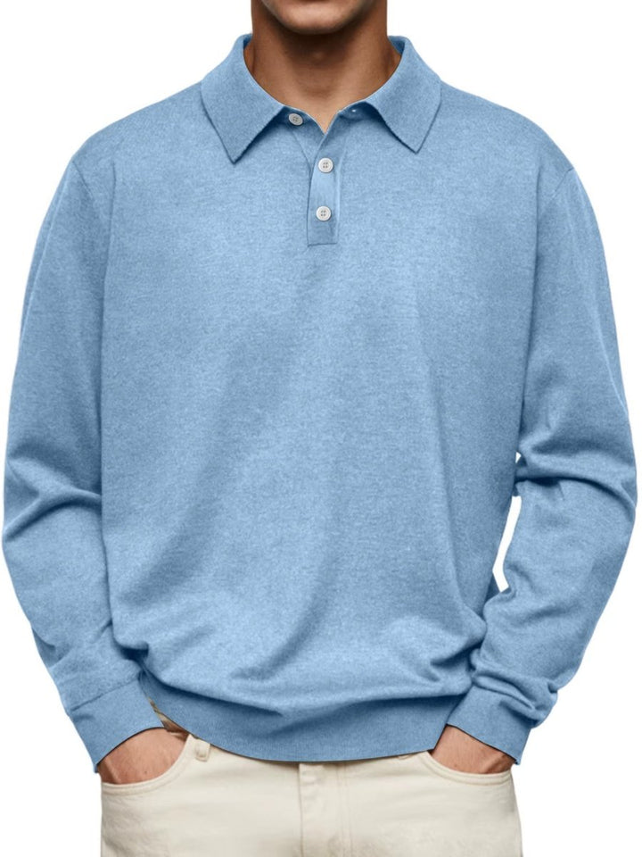 Herren Langarm-Polo Sweatshirt Knopfleiste Klassischer Schnitt - Hellblau