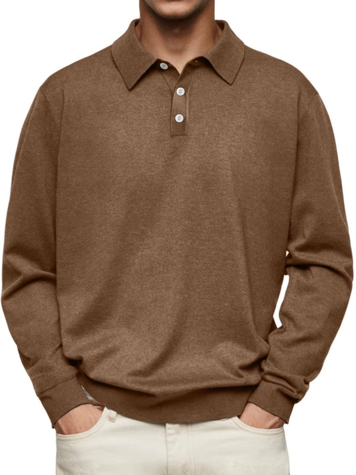 Herren Langarm-Polo Sweatshirt Knopfleiste Klassischer Schnitt - Braun