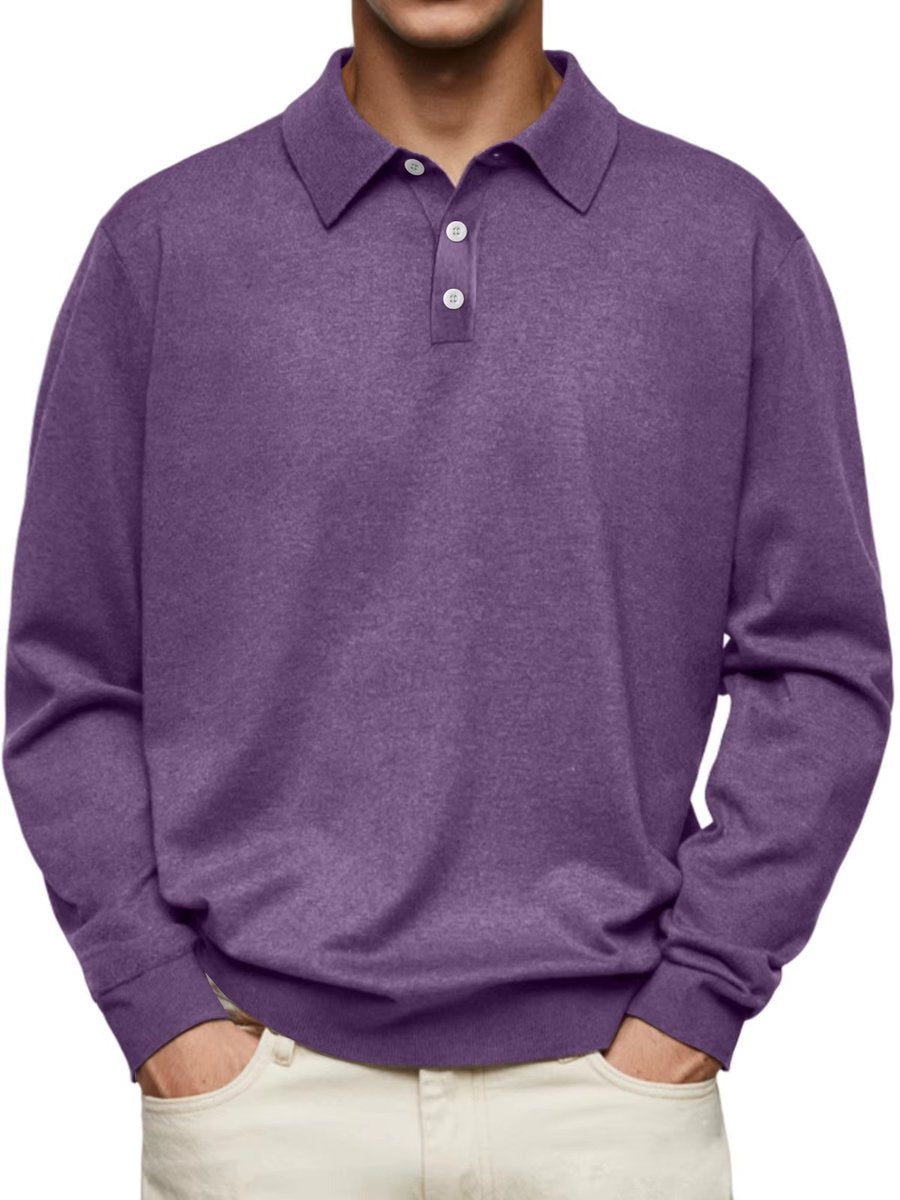Herren Langarm-Polo Sweatshirt Knopfleiste Klassischer Schnitt - Violett