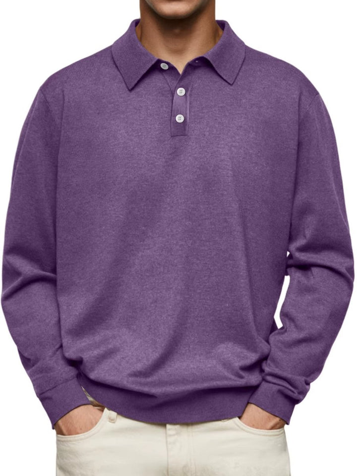 Herren Langarm-Polo Sweatshirt Knopfleiste Klassischer Schnitt - Violett