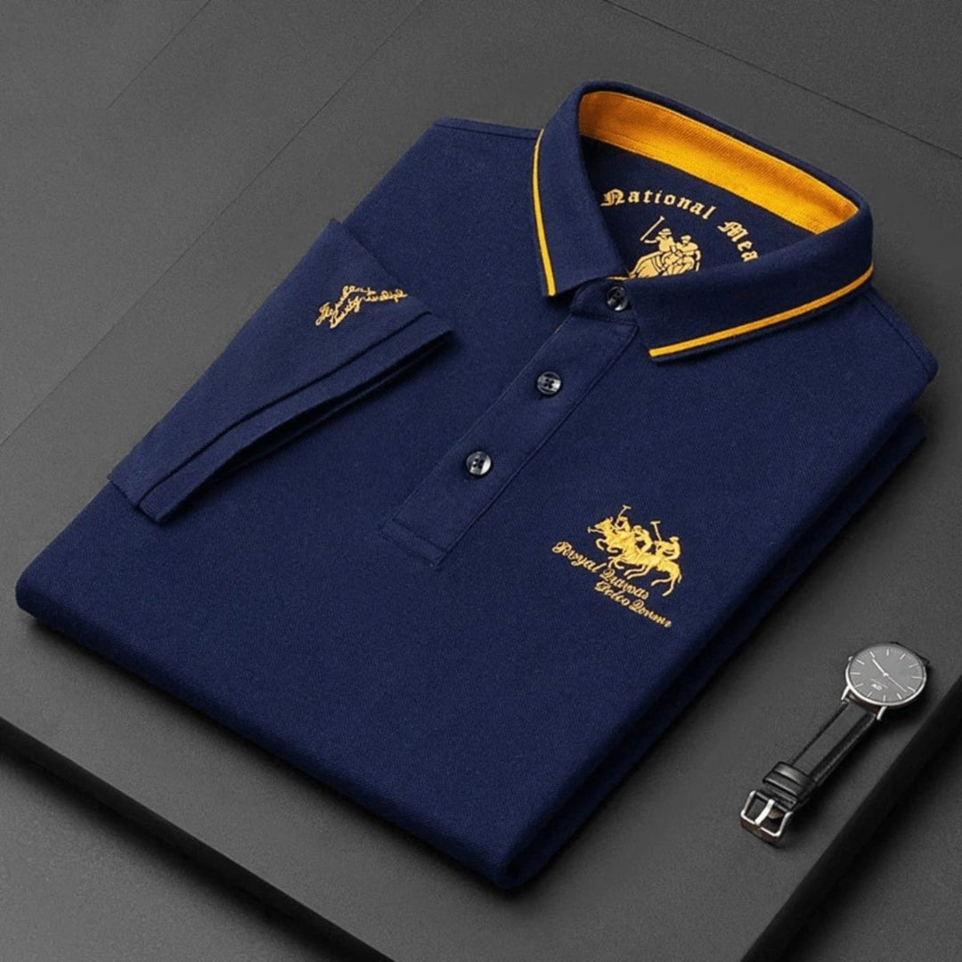 Herren Langarm-Poloshirt klassischer Kragen elegante Stickerei - Blau