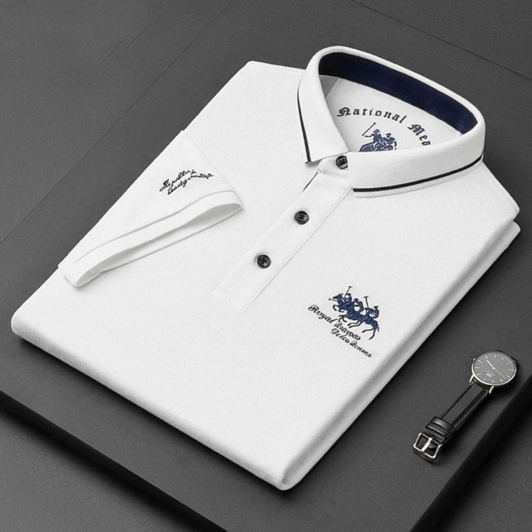 Herren Langarm-Poloshirt klassischer Kragen elegante Stickerei - Weiß
