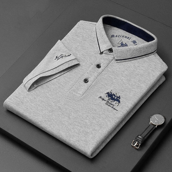 Herren Langarm-Poloshirt klassischer Kragen elegante Stickerei - Grau