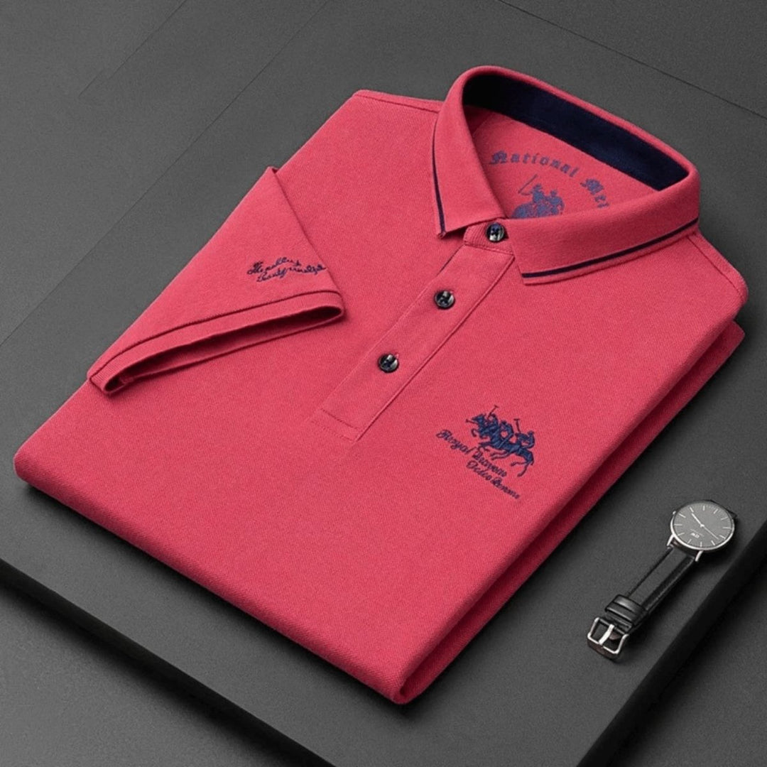 Herren Langarm-Poloshirt klassischer Kragen elegante Stickerei - Rot
