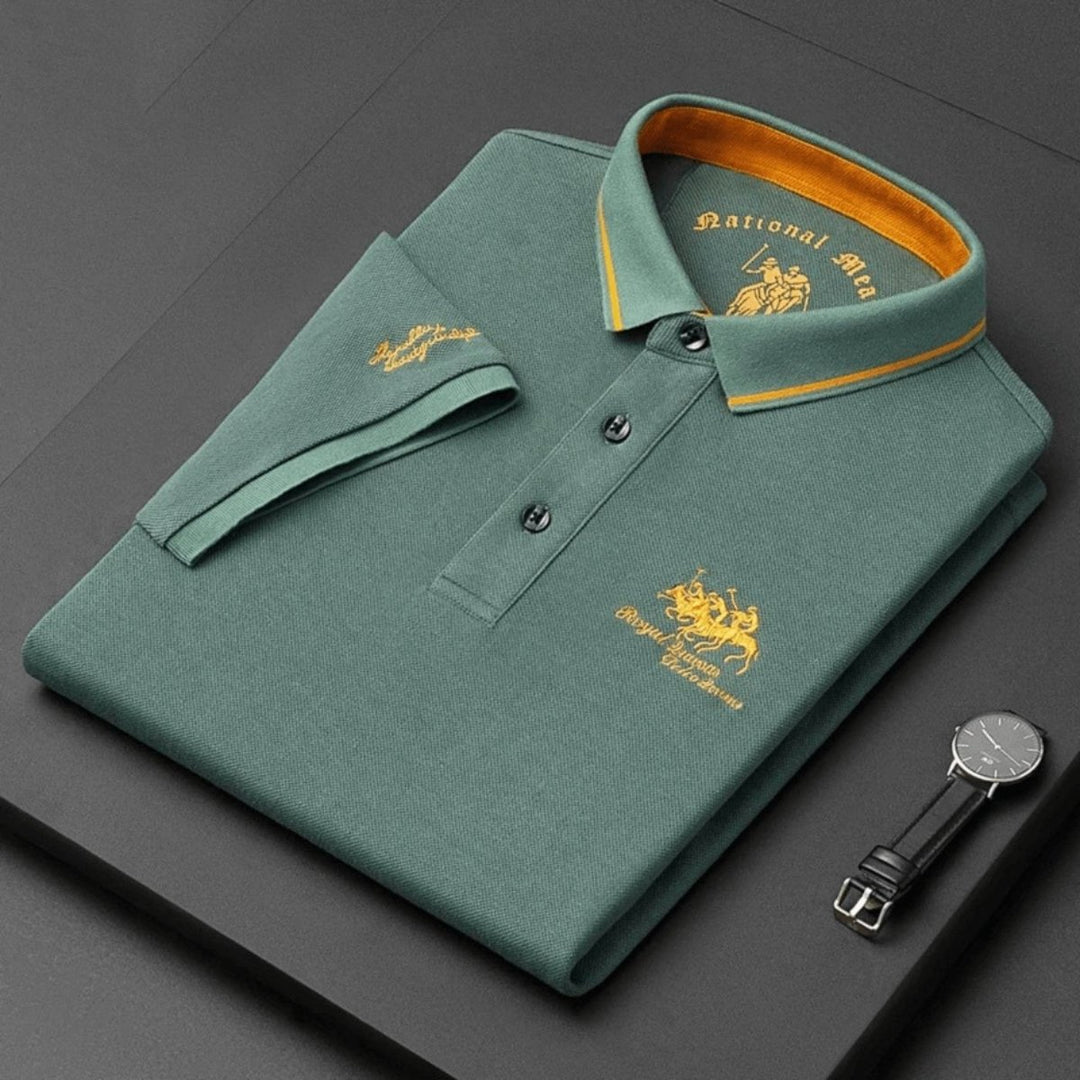 Herren Langarm-Poloshirt klassischer Kragen elegante Stickerei - Grün