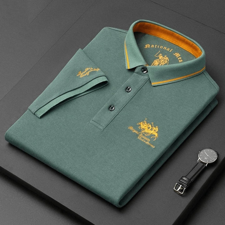 Herren Langarm-Poloshirt klassischer Kragen elegante Stickerei - Grün