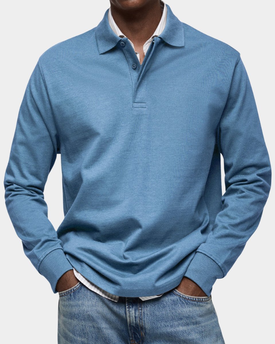 Herren Langarm-Poloshirt klassischer Schnitt atmungsaktiv - Hellblau