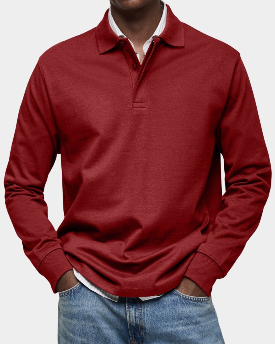 Herren Langarm-Poloshirt klassischer Schnitt atmungsaktiv - Rot
