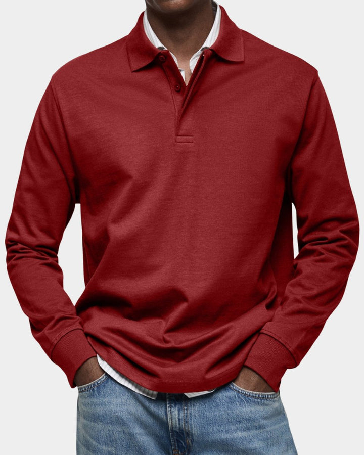 Herren Langarm-Poloshirt klassischer Schnitt atmungsaktiv - Rot