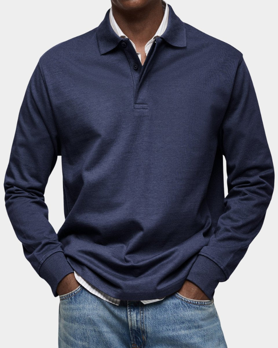 Herren Langarm-Poloshirt klassischer Schnitt atmungsaktiv - Marineblau