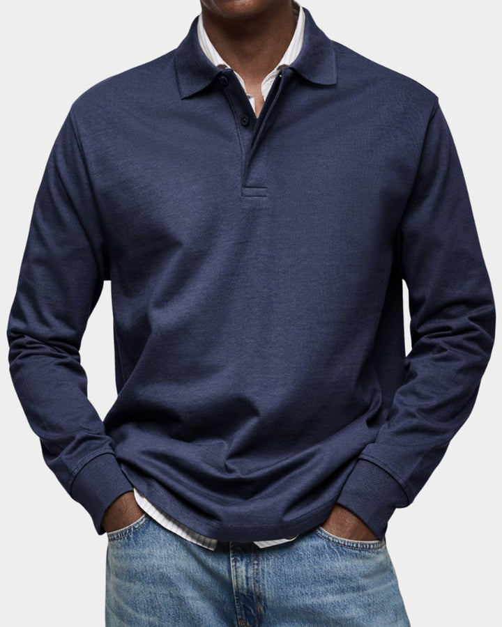 Herren Langarm-Poloshirt klassischer Schnitt atmungsaktiv - Marineblau