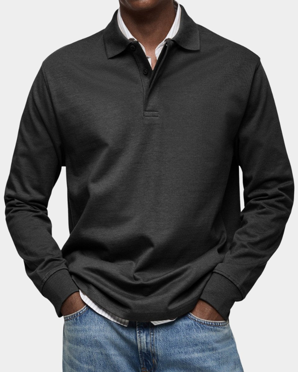 Herren Langarm-Poloshirt klassischer Schnitt atmungsaktiv - Schwarz