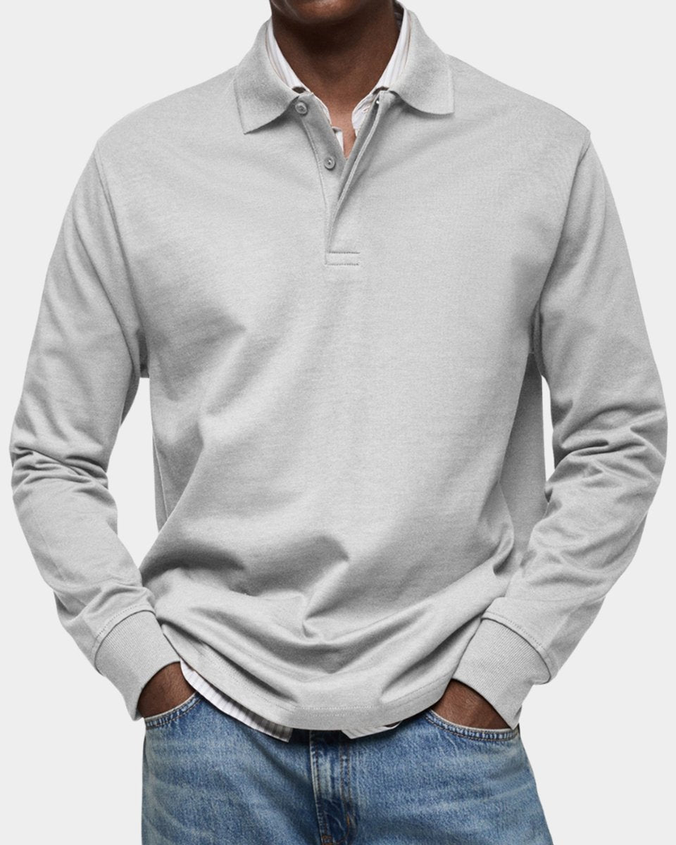 Herren Langarm-Poloshirt klassischer Schnitt atmungsaktiv - Weiß