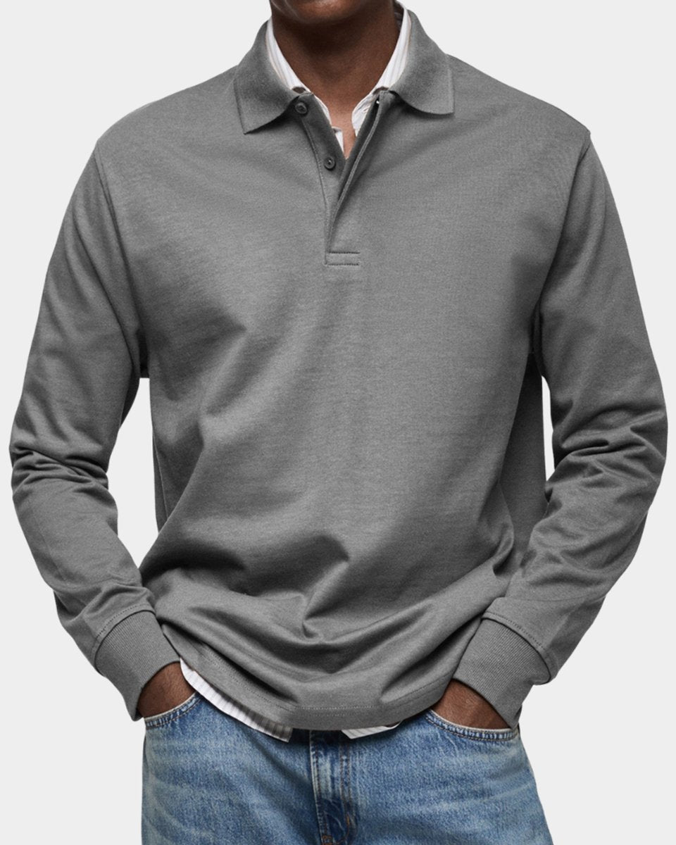Herren Langarm-Poloshirt klassischer Schnitt atmungsaktiv - Grau