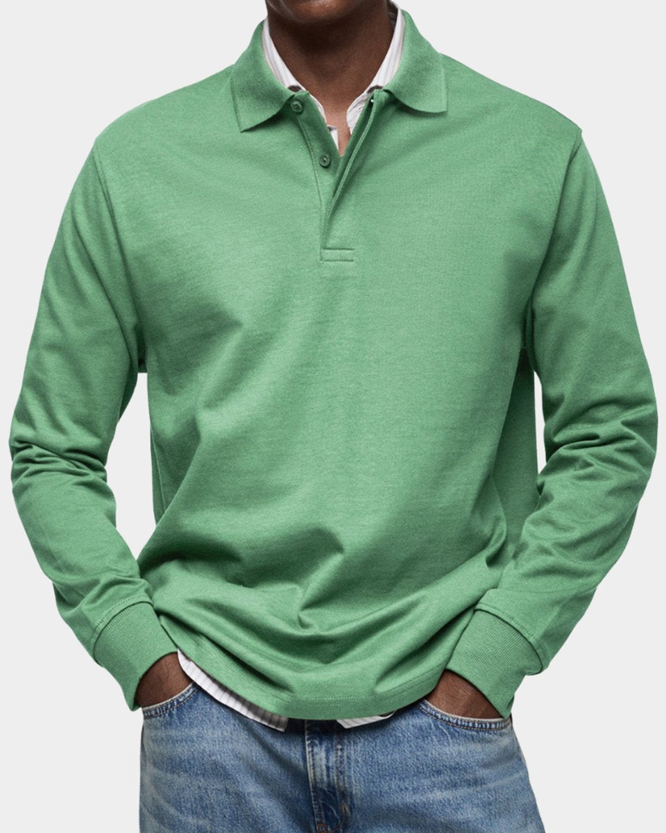 Herren Langarm-Poloshirt klassischer Schnitt atmungsaktiv - Grün