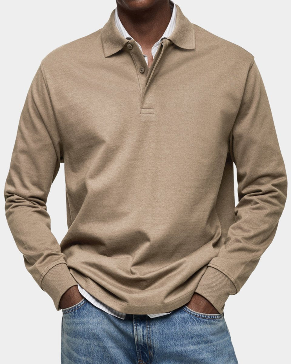 Herren Langarm-Poloshirt klassischer Schnitt atmungsaktiv - Khaki