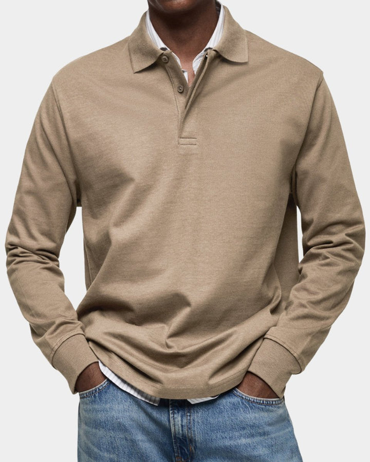 Herren Langarm-Poloshirt klassischer Schnitt atmungsaktiv - Khaki