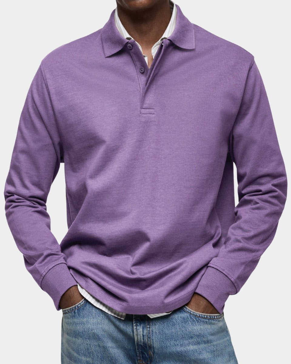 Herren Langarm-Poloshirt klassischer Schnitt atmungsaktiv - Violett